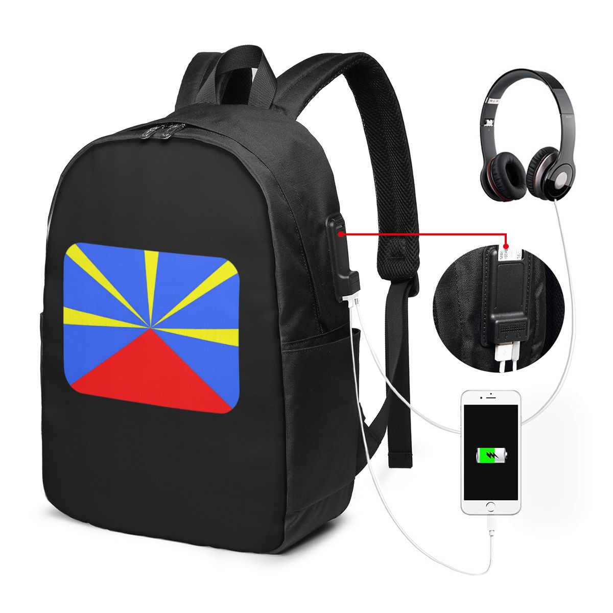 Laptop Bag - 974 Rucksack mit Reunion-Insel-Flagge, Reisetasche für